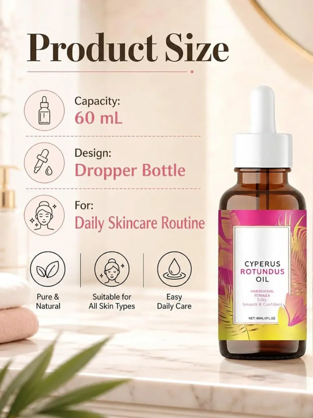 Cyperus Rotundus Oil Hair Removal for Women and Men
